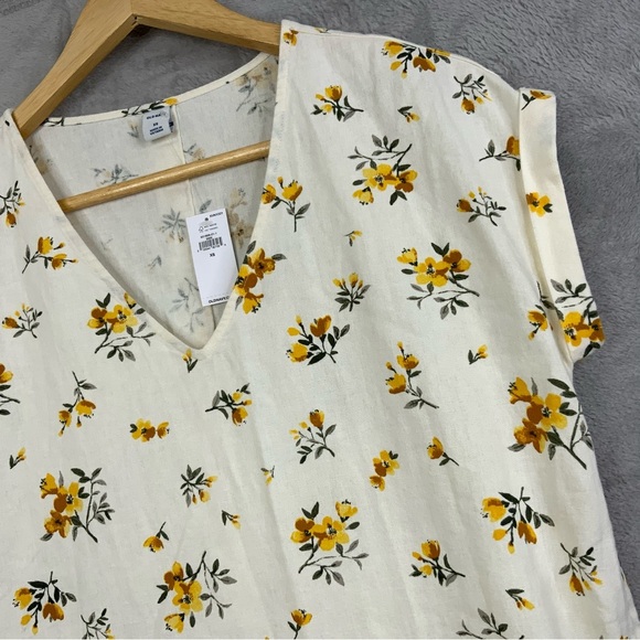 Old Navy Yellow Foral Linen Blend Shift Dress Button Down Back. Size XS. (NWT). - Picture 5 of 9